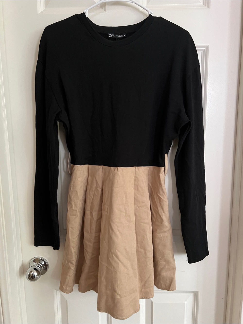 Zara Black and Beige Long Sleeve Dress